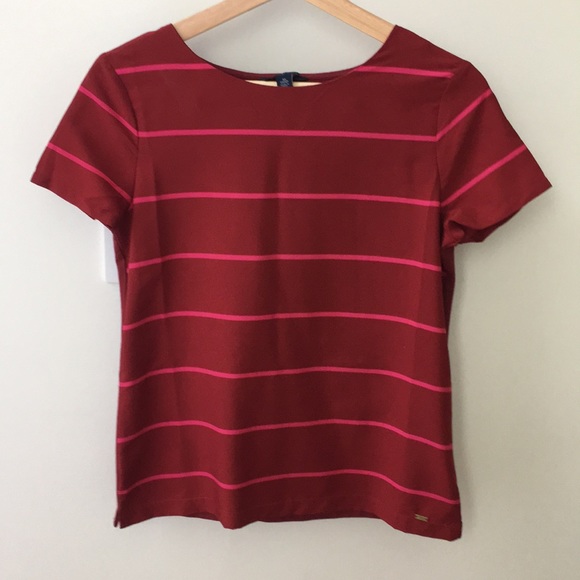 Tommy Hilfiger red/pink stripe satiny t-shirt. Xs - Picture 1 of 5
